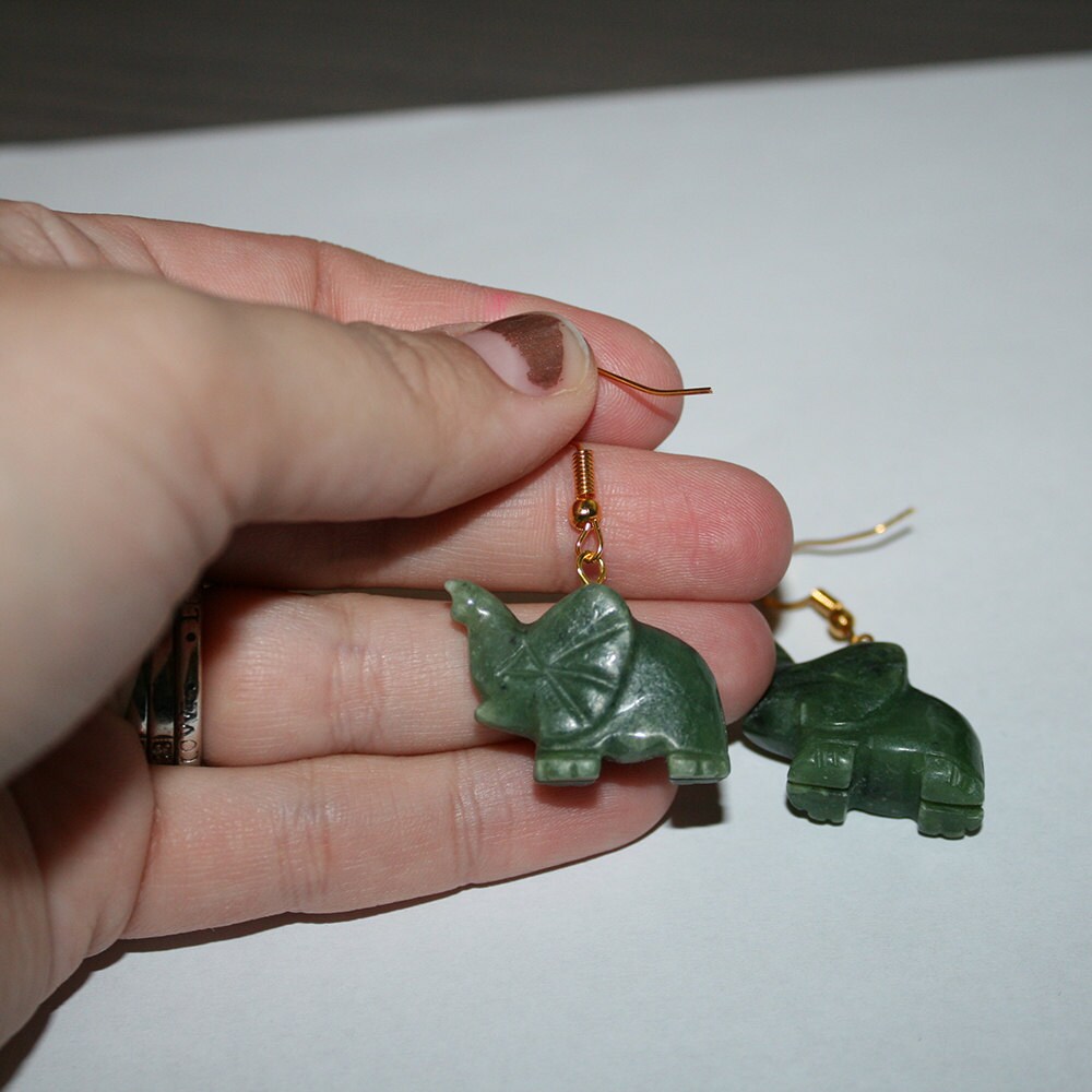 Jade Elephant Earrings Carved Jade Elephant Jewelry Lucky Elephant Chinese Jade Vintage Jade Green Jade Hand Carved Jade