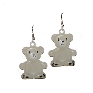 Glow in the Dark Teddy Bear Earrings - glowing reflective teddy bear jewelry kids jewelry raver candy glowing black light psychedelic