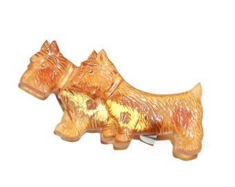Vintage Scottie Dog Brooch - vintage celluloid plastic brooch 50s 60s cracker jack charm