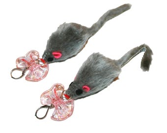 Cutie Cat Toy Earring - cat toy mouse with bow earrings mouse earring cat lover cat gift
