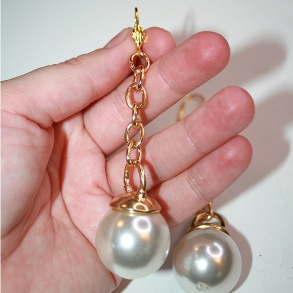 Jumbo Pearl Earrings Gold Victorian Inspired Gold Earrings With