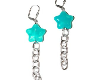 Pearly Jelly Star Chain Earrings - super cute kawaii gem drop earrings jelly stars chunky chain