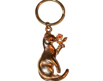 90s Vintage Gold Cat Keychain - retro keychain collectible key chain 90s fashion deadstock 1990s keychains