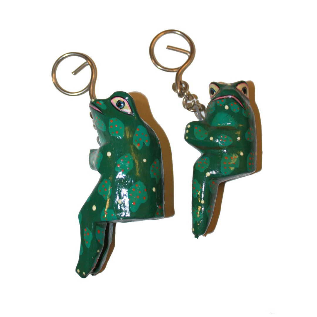 Vintage Hand Painted Wooden Frog Keychain Frog Lover Gift Keychain