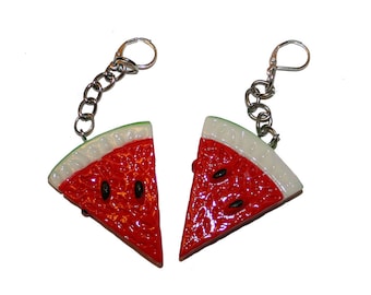 Watermelon Chain Earrings - Fruit Earrings Tropical Hawaii Vacation Fun Fruity Carmen Miranda watermelon slice earrings large drag earrings