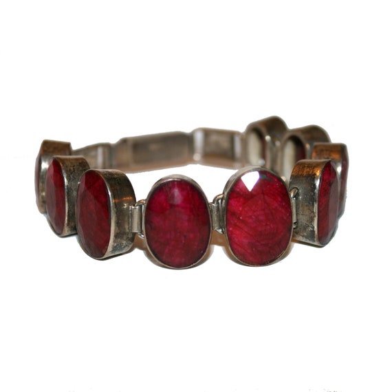 Vintage Ruby Sterling Silver Bracelet - Vintage o… - image 2
