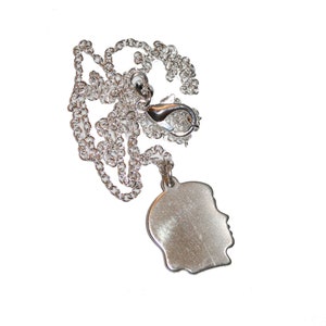 Vintage 1970&#39;s Sterling Silver Kids Silhouette Necklace - Girl Boy Profile Necklace