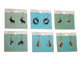 Vintage Zodiac Earrings - zodiac sign earrings stained glass 60s 70s