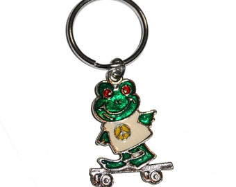 Enamel Metallic Frog Vintage 90's Keychain - retro keychain collectible key chain 90s fashion deadstock dead stock vintage 1990s keychains