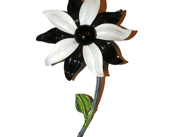 1960s Vintage Big Blue Daisy Metal Flower Brooch - Metal