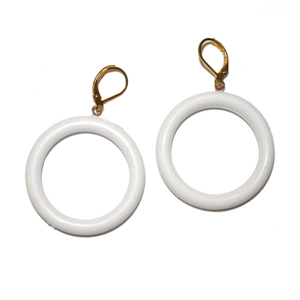 Vintage 60s Groovy Hoop Earrings - vintage 60s off white atomic groovy circle earrings mod hoop earrings hoops groovy atomic