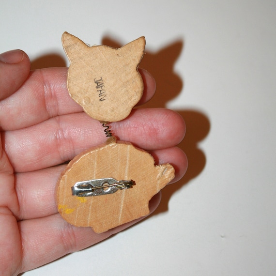 Vintage Mid Century Cat Brooch - 50s 60s wood cat… - image 2