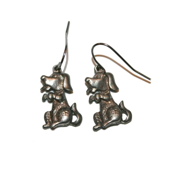 Vintage 70s Puppy Dog Earrings - cute dog earrings vintage dogs silver earrings