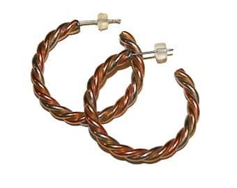 Vintage Tri-Color Metal Hoop Earrings - multi color hoop earrings multiple color gold
