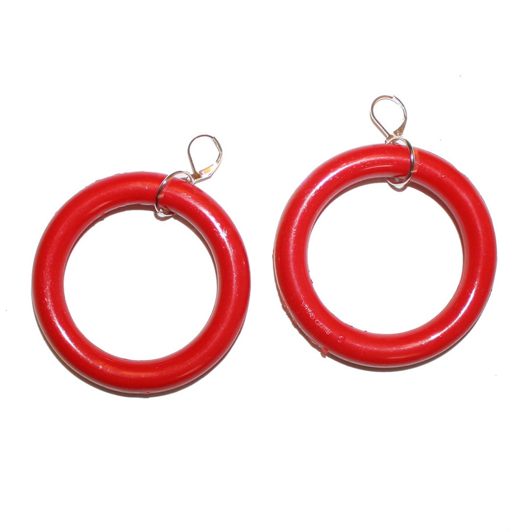 Red plastic hoop earrings deals