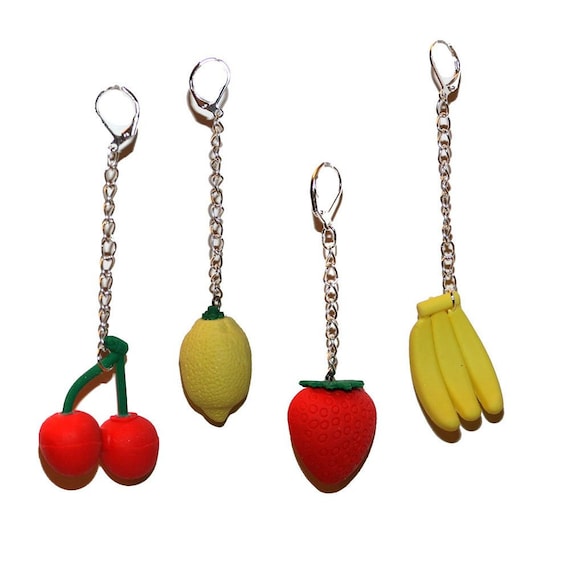 Fruit Chain Earrings - fruity kitsch kitschy earrings banana cherries lemon strawberry earrings fruity kitsch fruit lady earrings