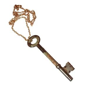 Big Vintage/ Antique Skeleton Key Necklace - Skeleton Key Brass Jewelry Key Necklace Vintage Inspired spooky scary unusual oddity