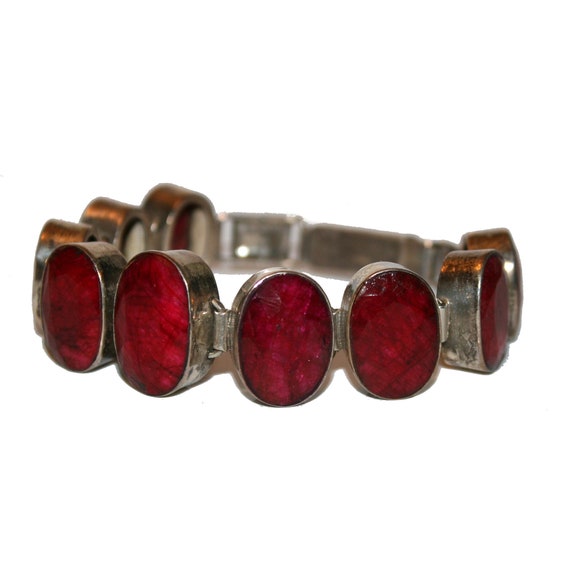 Vintage Ruby Sterling Silver Bracelet - Vintage o… - image 1