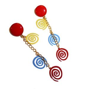 Primary Swirl Earrings - primary red yellow blue earrings swirly earrings dot earrings mod earrings