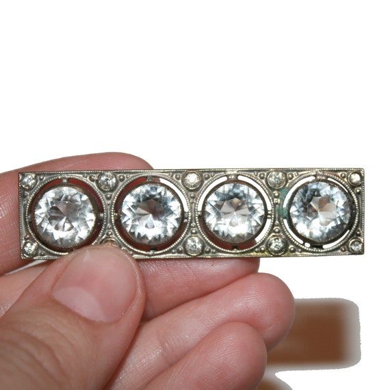 Vintage Deco Rhinestone Brooch - costume brooch c… - image 2