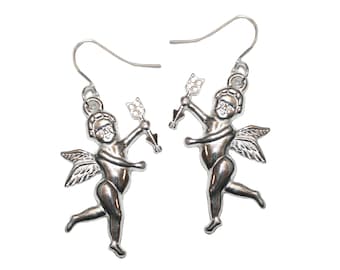 Sweet Silver Cherub Earrings - angel earrings cherub earrings silver cute ethereal jewelry