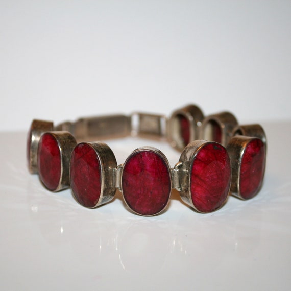 Vintage Ruby Sterling Silver Bracelet - Vintage o… - image 4