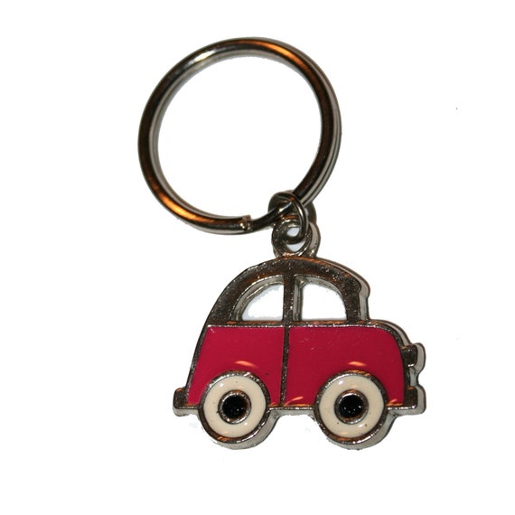 90s Vintage Enamel Buggy Car Keychain - retro key… - image 1