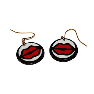 Red Lips Earrings - ruby red lips lipstick earrings cute kitschy kitsch earrings mouth makeup artist makeup lipstick