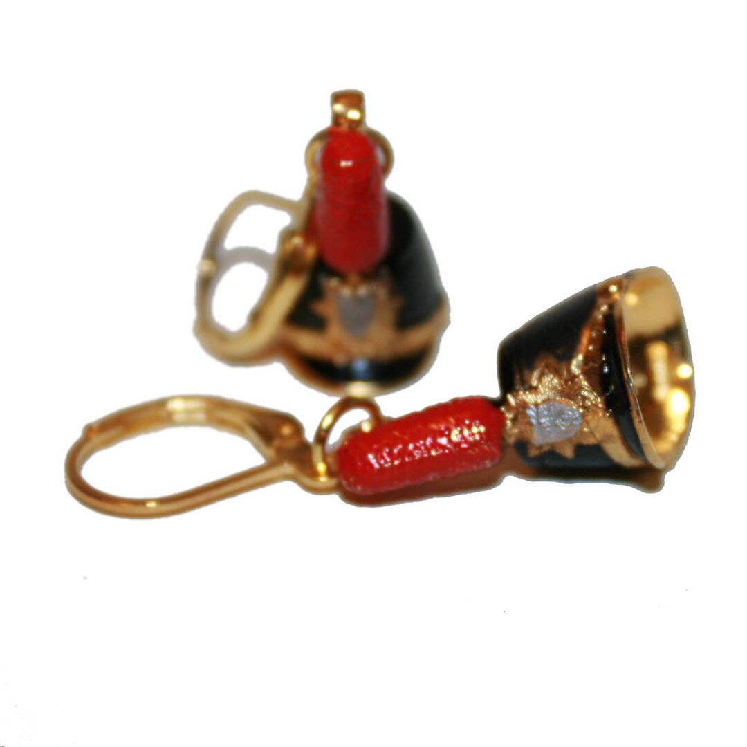 Vintage Marching Band Hat Helmets Vintage Retro Enamel Earrings Hand