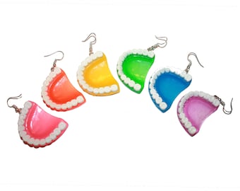 Denture Teeth Earrings - cute kawaii teeth earrings denture earrings mouth earrings teeth gift dentist pastel kawaii cute Halloween