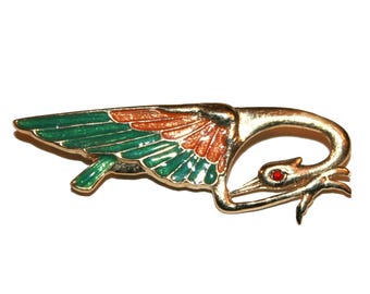 Vintage Crane Costume Brooch - rhinestone enamel costume jewelry bird brooch