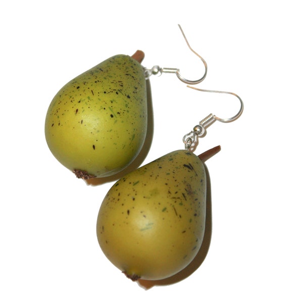 Pear Earrings - yellow or green pear earrings fruit earrings realistic fruit jewelry miniature fruit