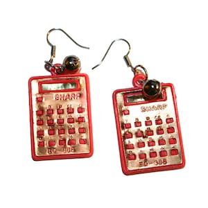 Vintage 80&#39;s Bell Charm Calculator Earrings - Vintage bell charm 90s earrings colorful plastic charms math geek math earrings math teacher