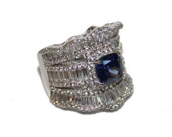 Fancy Grandma Ring - Diamond Band - vintage stone gemstone diamond faux costume 925 sterling silver ring