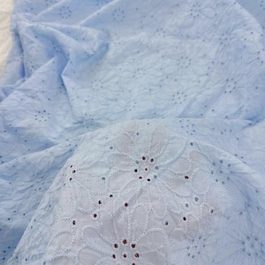 Blue Cotton Eyelet Fabric: Lightweight Summer Dress Material