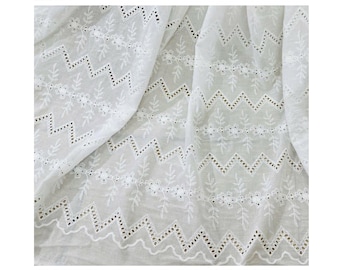 100% Cotton Eyelet Fabric - White Embroidered Boli Cotton - Lightweight & Breathable - Ideal for Dresses, Blouses, Skirts