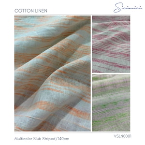 Multicolor Slub Striped Cotton Linen Fabric: Garment Sewing Material