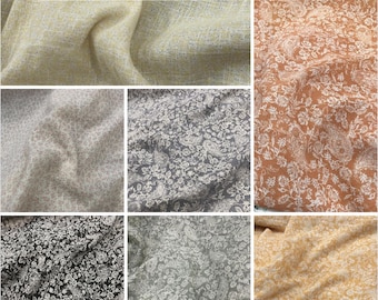Floral Textured Cotton–Linen Fabric – Dusty Pink Botanical Print | Soft, Breathable Weave for Dresses, Tops & Sewing Projects