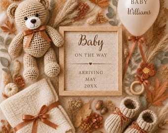 Fall Pregnancy Announcement Template, Autumn Baby Reveal, Editable Canva Download