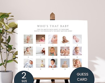 Who's That Baby Photo Game: Minimalist Baby Shower Activity 15 Photo's (Canva Template)