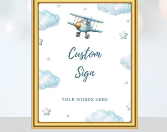 Custom Airplane Party Sign, Printable Poster, Editable Canva Template BBP121