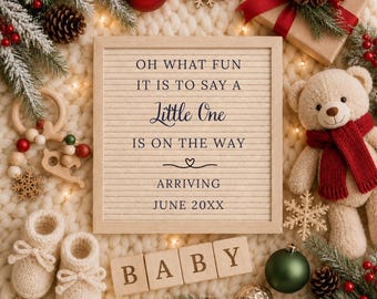 Christmas Pregnancy Announcement Template, Neutral Festive Social Media Baby Reveal, Editable Canva Letterboard