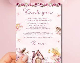 Fairy First Thank You Card, Editable Canva Template FF662