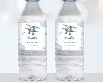 Airplane Water Bottle Printable Label, Editable Canva Template BBP121