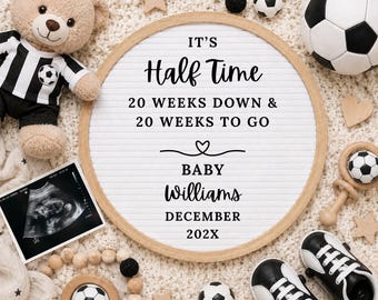 20 Weeks Pregnancy Announcement Template With Ultrasound, Football Social Media Digital Baby Reveal
