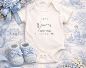 Blue Floral Pregnancy Announcement Template, Vintage Toile Social Media Baby Reveal (Digital Download)