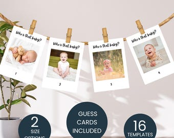 Who's That Baby Photo Game, Editable Fun Guess Who Game, Minimalist Gender Neutral Printable Baby Shower Activity Canva Template AP