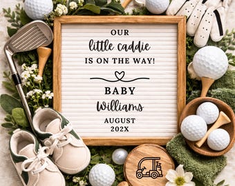 Golf Pregnancy Announcement, Little Caddie Baby Reveal, Golf Lover Social Media Letterboard Template