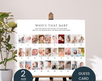 Who's That Baby Photo Game: Minimalist Baby Shower Activity 30 Photo's (Canva Template)