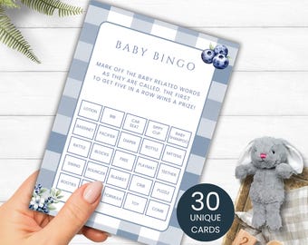 Blueberry Baby Shower Bingo, Berry Sweet Boys Baby Shower Activity, Printable Blue Summer Floral Baby Shower Game, Digital Download BE497